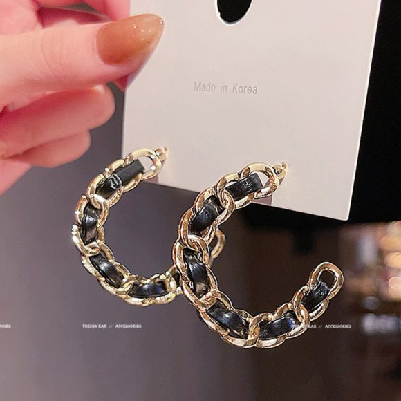 Lagom Studio Jewelry - 💙Retro Leather Golden Chain Hoop Earrings